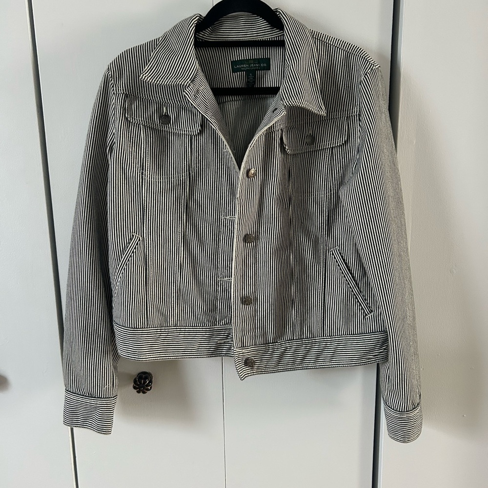 Ralph Lauren Black and White Striped Jean Jacket